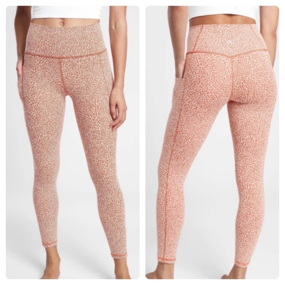 Athleta Leggings Salutation Stash II Textured Tight Orange White Leopard - Med